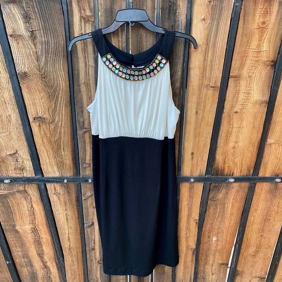Jeweled Top Black and White AA Studio Cocktail Dress — Size 12 - Picture 1 of 5